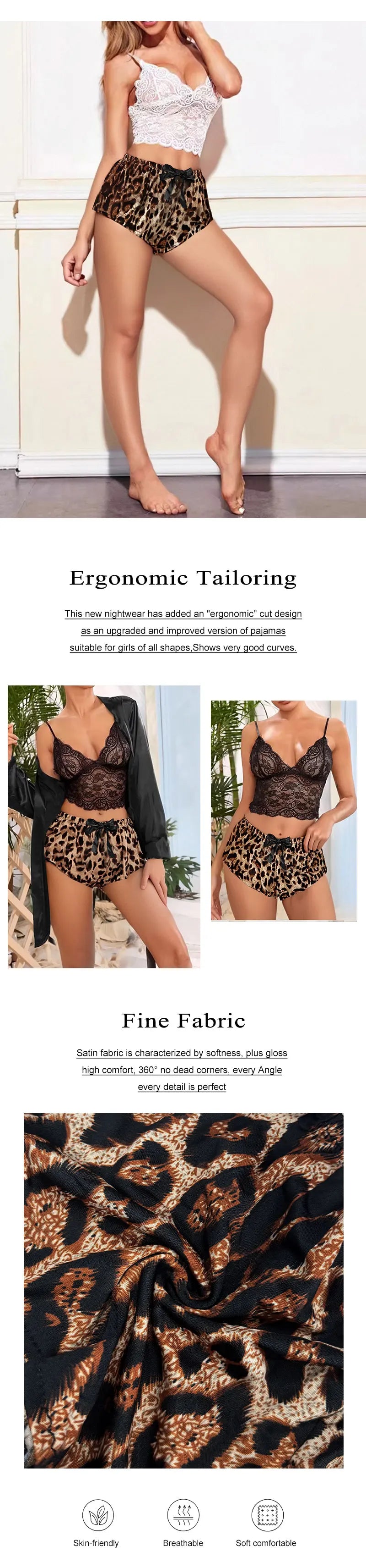 Pyjama-Set 2025: 2025 Women's New Pajamas 2pcs Sexy Lace Hollowed Out Camisole - Undershirt Leopard Print Shorts Fashion Home Cute Casual Sets Collection