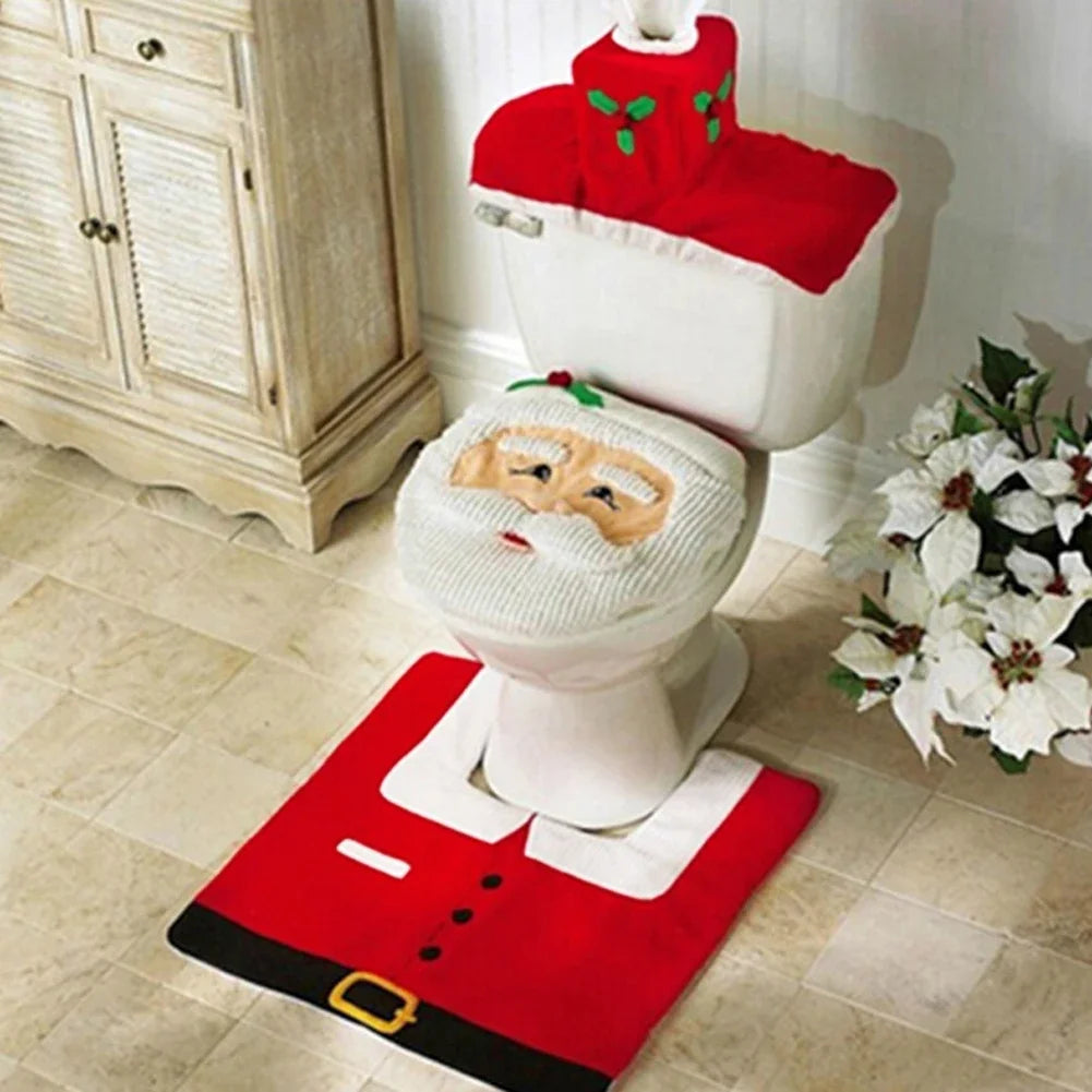 New Cute Christmas Toilet Seat Covers Creative Santa Claus Bathroom Mat Xmas Supplies for Home New Year Navidad Gift Decor 2025