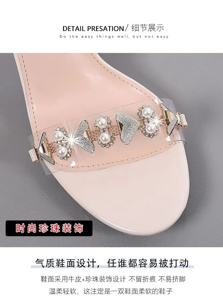 Elegant Sandals Ladies 2023 Shoes for Women Sandals Summer 2023 Fashion Crystal Transparent Thin High Heels Sandals Female 35-40