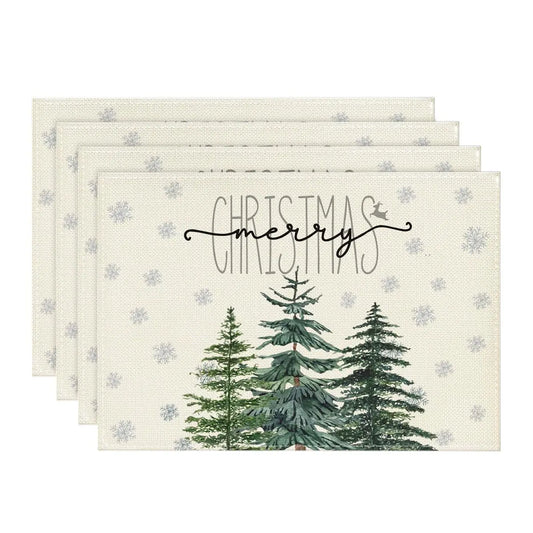Pine Tree Snowflake Merry Christmas Placemats Seasonal Winter Xmas Table Mats for Kitchen Dining Decor