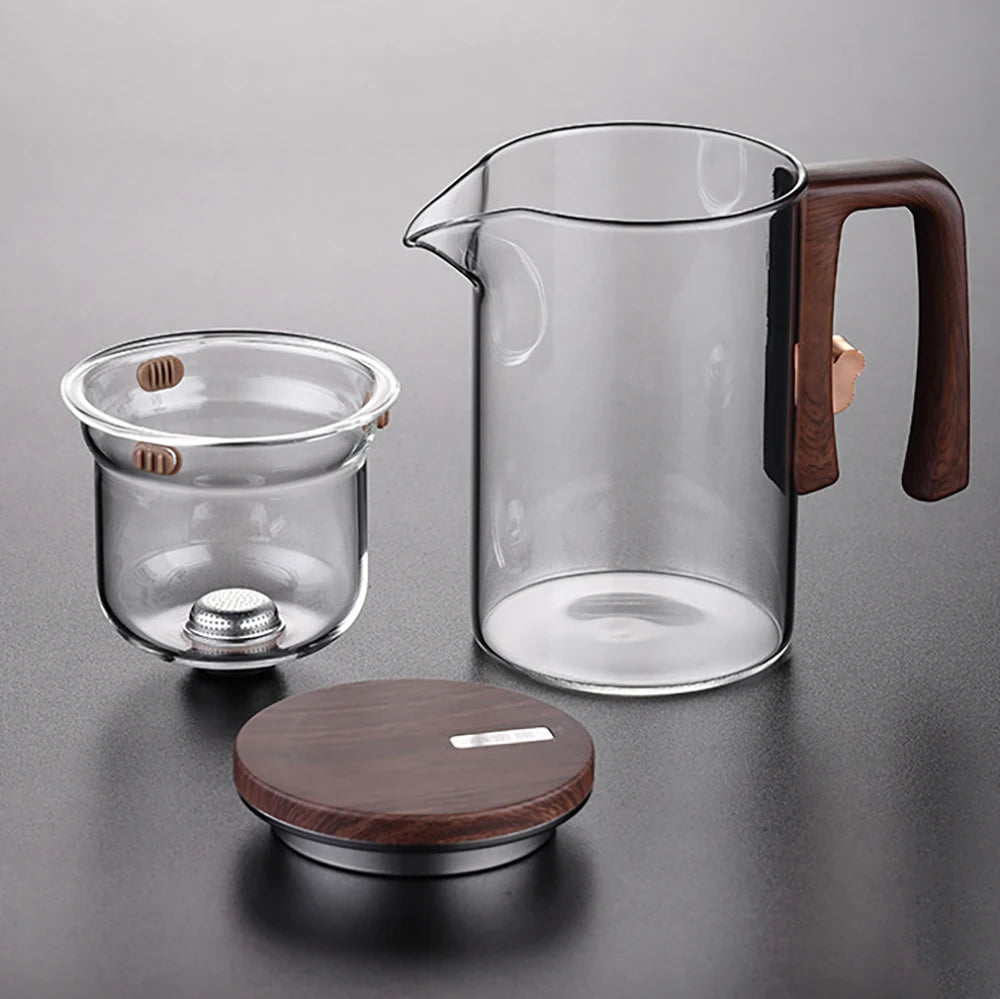 Glass Tea Pot Kettle Infuser 520ML/720ML Teapot Water Separation Inner Magnet One Click Magnetic Switch Tea Filtration Cup Set