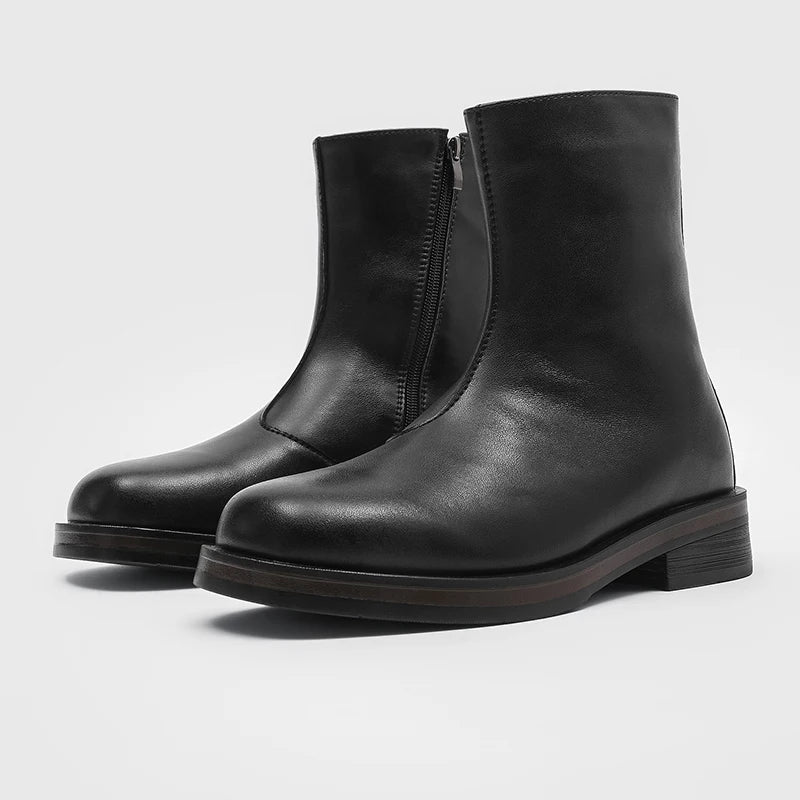 Ghete Chelsea din piele naturală YEISNDOOCN - Pantofi confortabili de zi cu zi, mărimea 42, cu toc plat