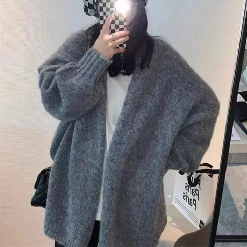Koreanische Ballonärmel Strickjacke - Einfarbig, Warm L