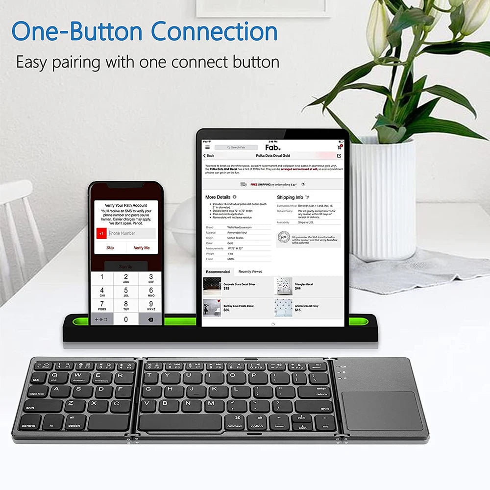 Bluetooth-Tastatur 2025: Portable Mini Three Folding Wireless Foldable Touchpad iOS Android Collection
