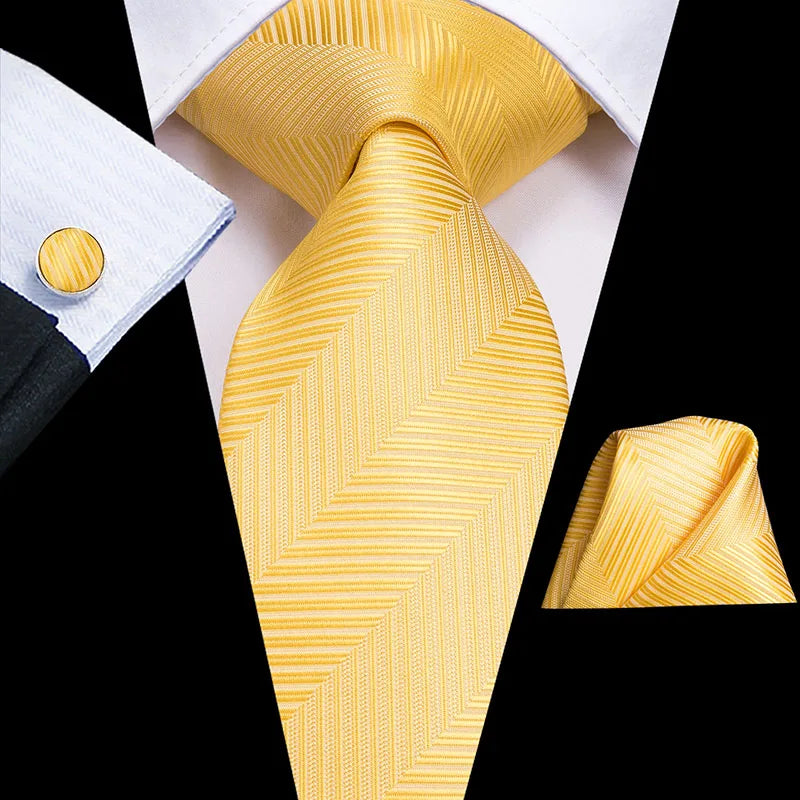 Hi-Tie Seiden-Herren-Krawatten-Set Blumenmuster Gelb Gold Krawatten und Taschentücher Manschettenknöpfe-Set Herren-Hochzeits-Party-Anzug-Mode-Halskrawatte C-3053