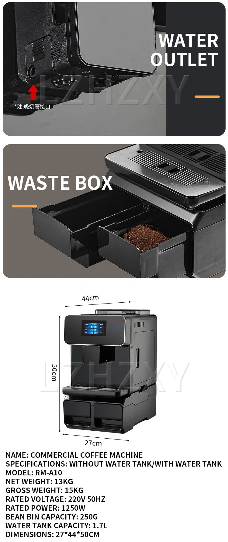 Commercial Coffee Machine Touch Screen Fully Automatic Italian American Coffee Household Freshly Ground RM-A10 Espresso Machine