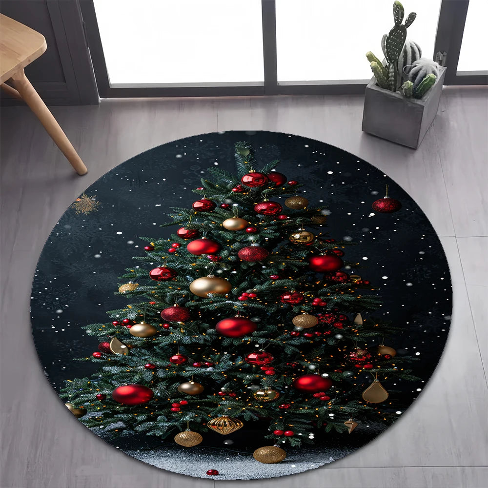 Cute Santa Claus Merry Christmas Tree Cartoon Festival Gift Round Carpet Rug for Bedroom Living Room Decoration,Decor Floor Mat