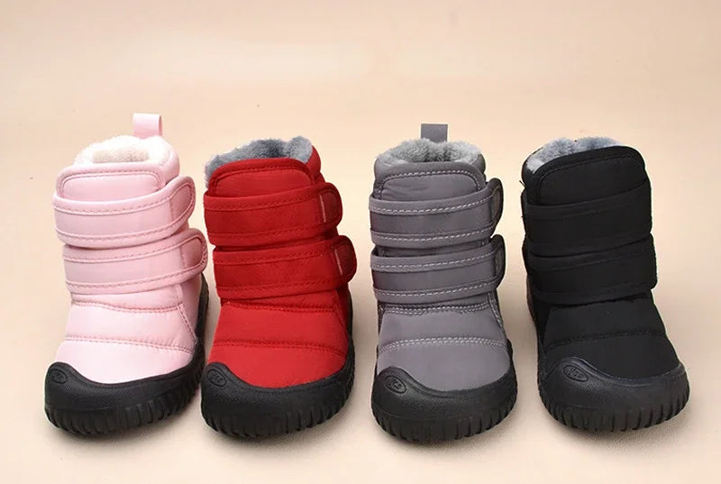 Kinder Schneeschuhe Jungen Baumwoll schuhe wasserdicht einfache britische Stil Kinder Plüsch warme Winters tiefel Klett verschluss Mädchen Stiefel