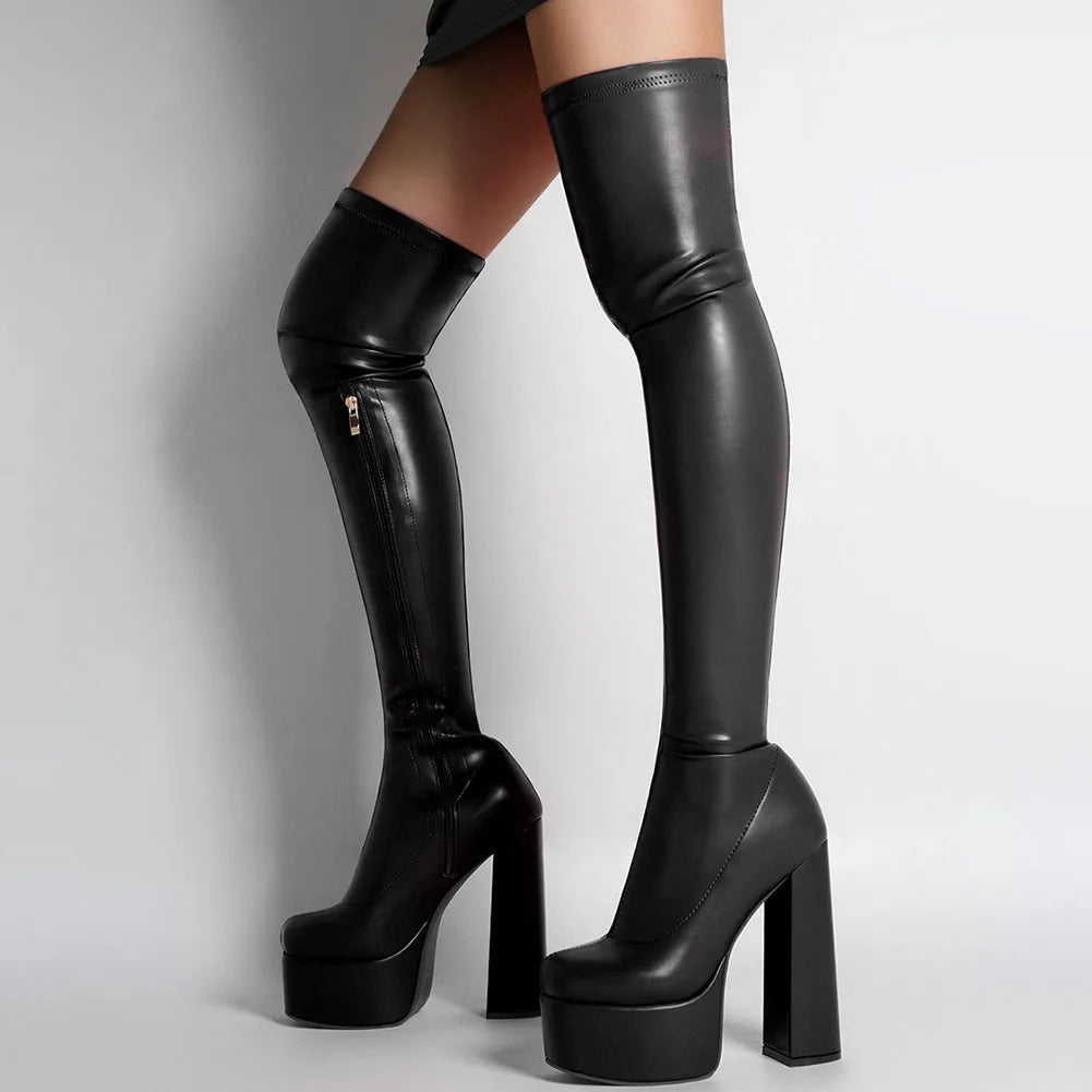 Ghete peste genunchi KarinLuna cu toc cu platformă - lungimea tijei deasupra genunchiului, înălțimea tocului 8 cm, mărime standard