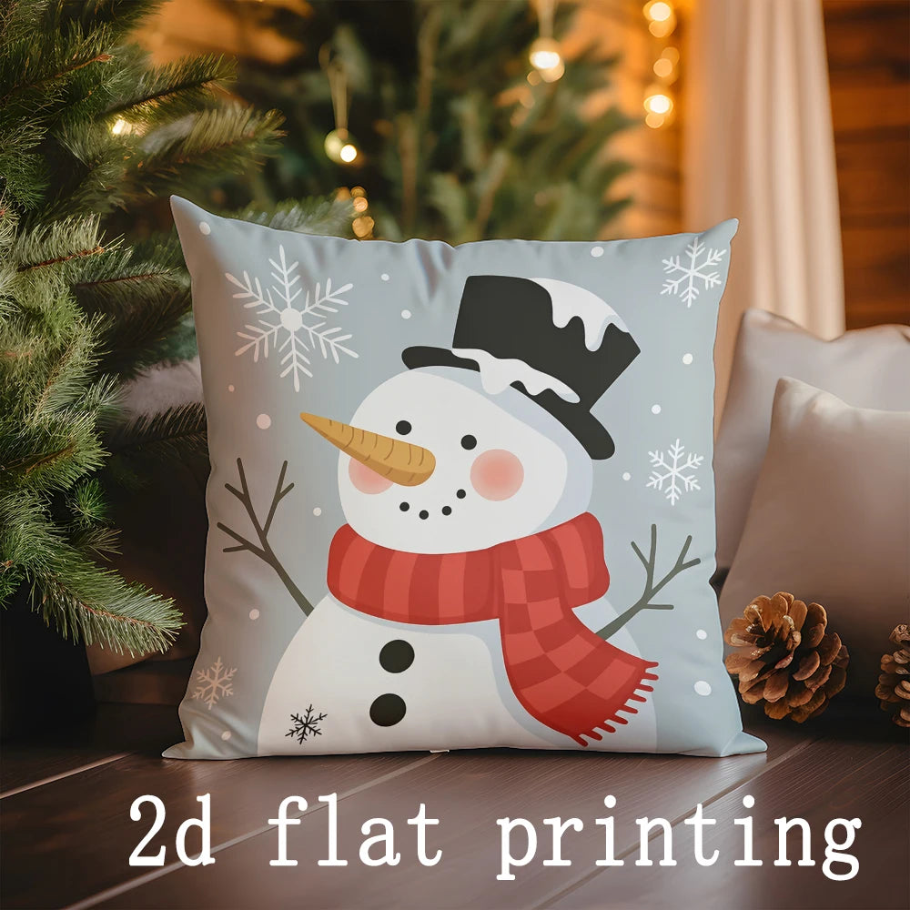 1pcs/4pcs- Christmas Themed Decorative Pillow Covers with Snowman & Deer , Square Pillow Cover Cushion Cover