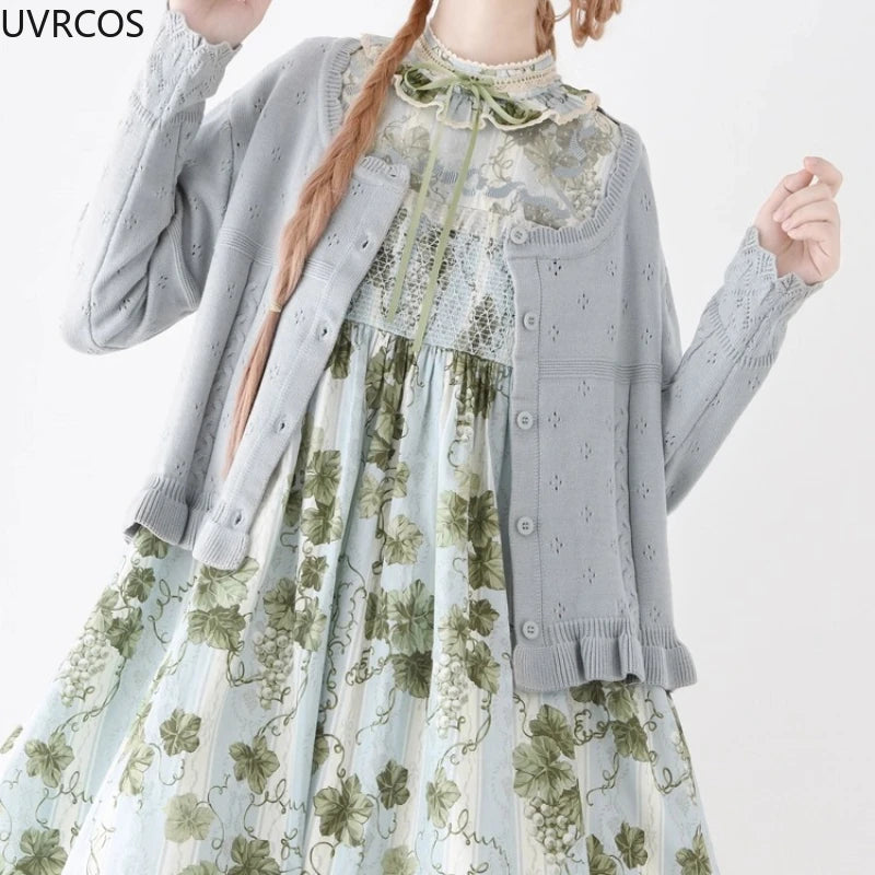 UZSCCN Lolita Cardigan O-Ausschnitt Rüschen - Größe Regular, Strickgewicht Mittel, Regular Fit