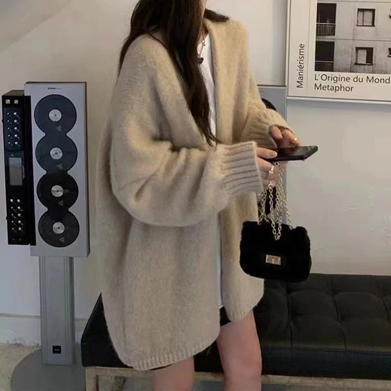 Koreanische Ballonärmel Strickjacke - Einfarbig, Warm L