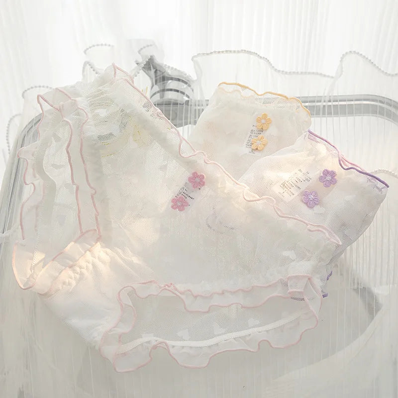 L-XL Women's Underwear Panty elegant Lace Panties Girls' Flower Comfort Briefs Middle Waist Seamless Underpants Female Lingerie