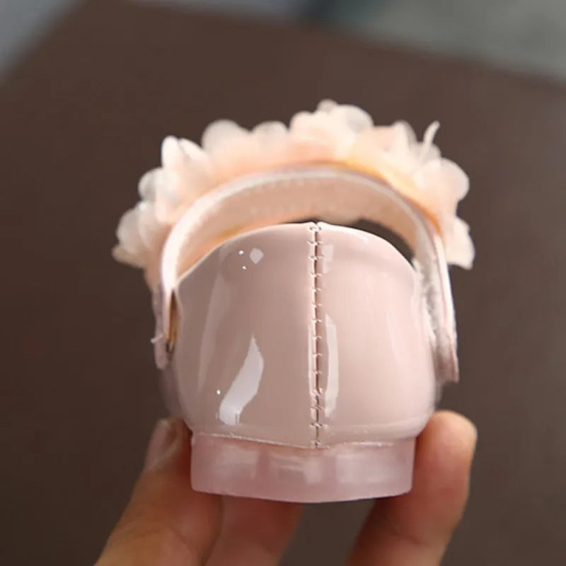 Kinder Leder Schuhe 2025 - Mädchen Pink Mesh Blume Perle - Prinzessin Party Schuhe Gummi Sohle Kleid Tanz Flach