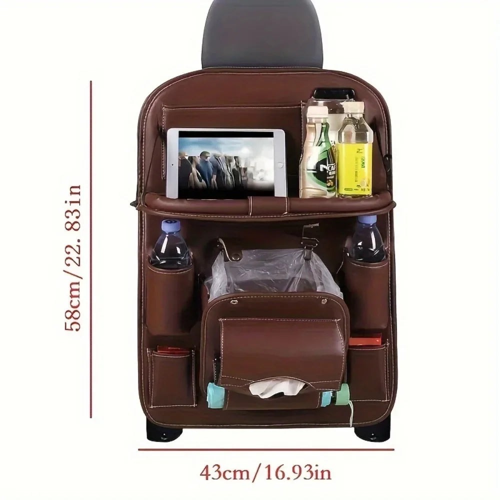 Seat Back Organizer Big Hanging Car Seat Storage Bag Garbage with Foldable Dining Tray Bin Capacity Multifunctional Trunk Back