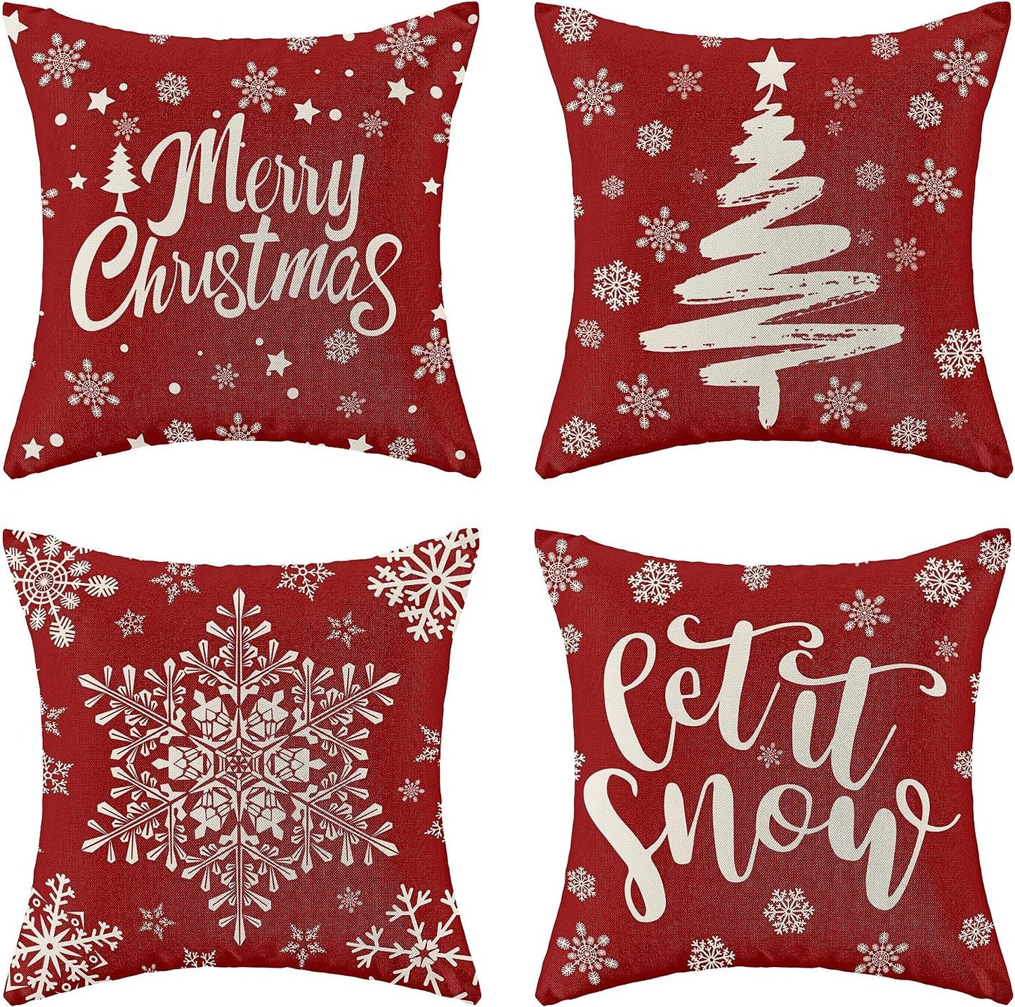 Christmas Pillowcase, Red Pillow Cover Farmhouse Snowflake Christmas Linen Pillowcase Suitable for Sofa Home Decoration