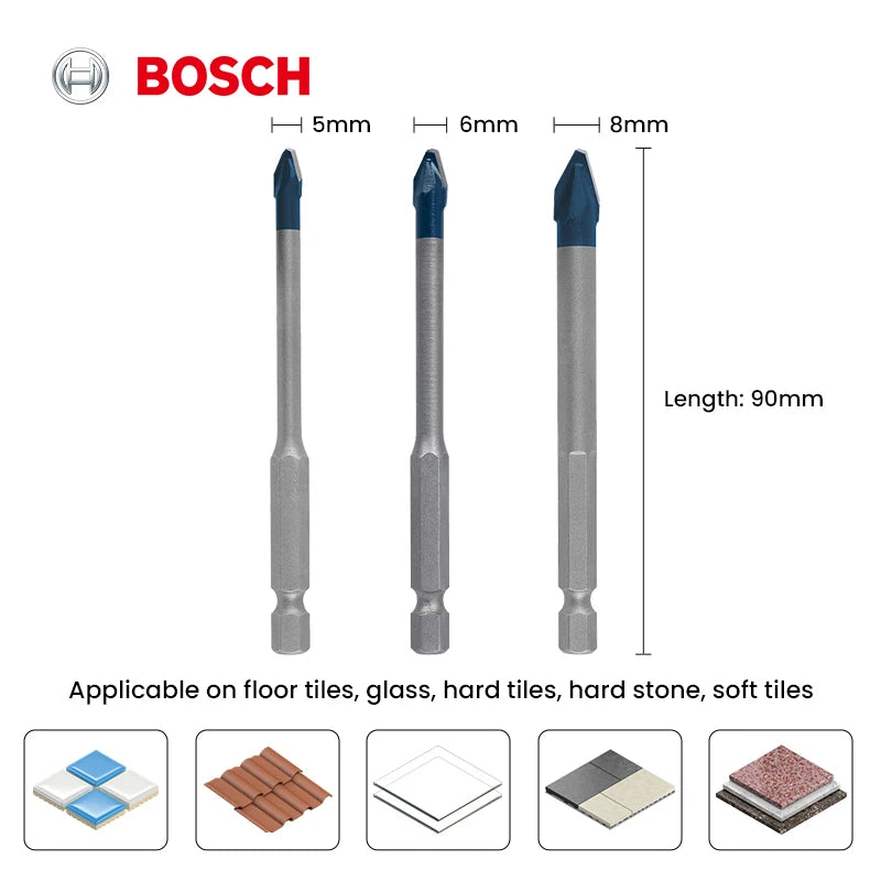 Bosch Drill Bit Expert Series HEX-9 5/6/8mm Hard Ceramic Drill Bits for Electric Drill Screwdrivers of 3-Claw and 1/4" Hex Chuck