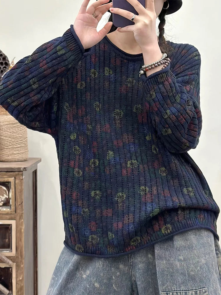 Amax LuluE Pullover Bedruckt Winter OAusschnitt-XL Baumwolle