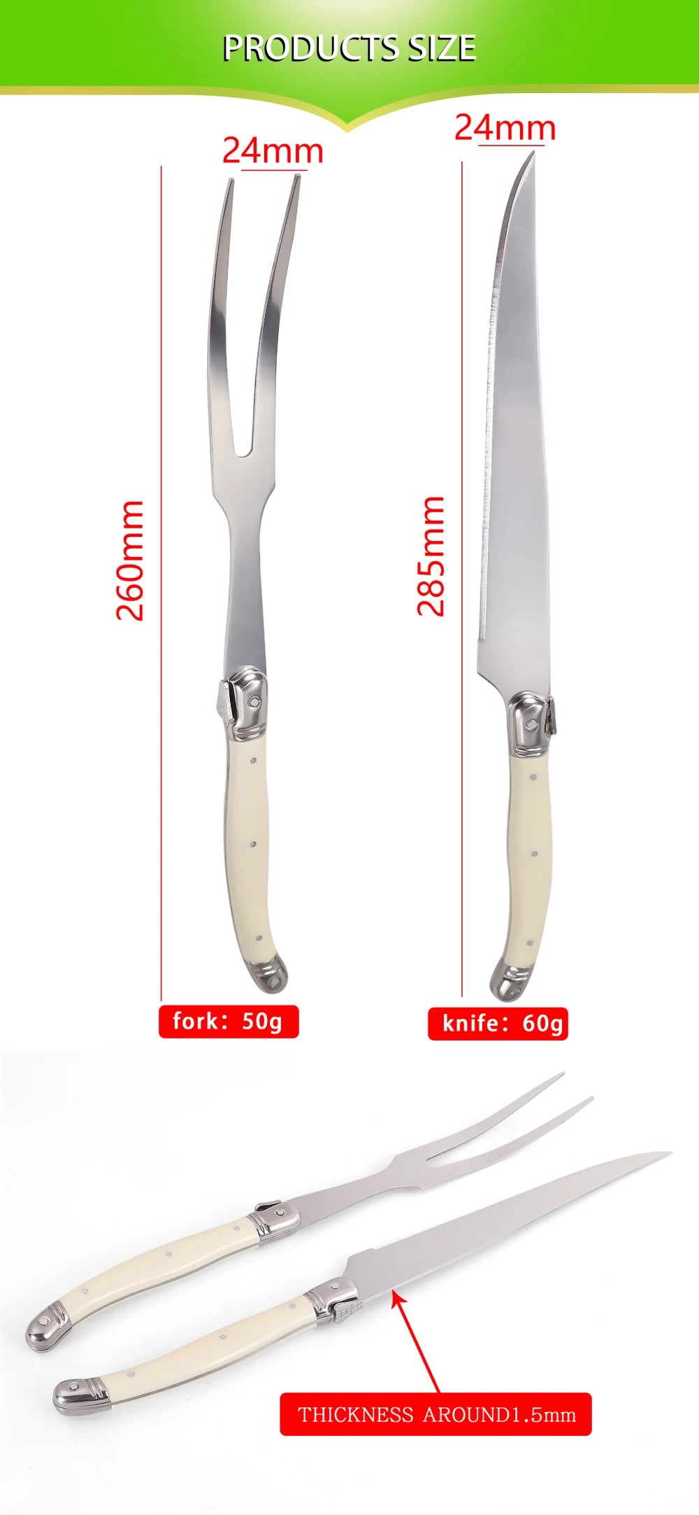 Stainless Steel Carving Knife Fork Set BBQ Slicing Grill Vegetable Tools Salad Serving Tools Turkey Knife Steak Roast Meat Fork