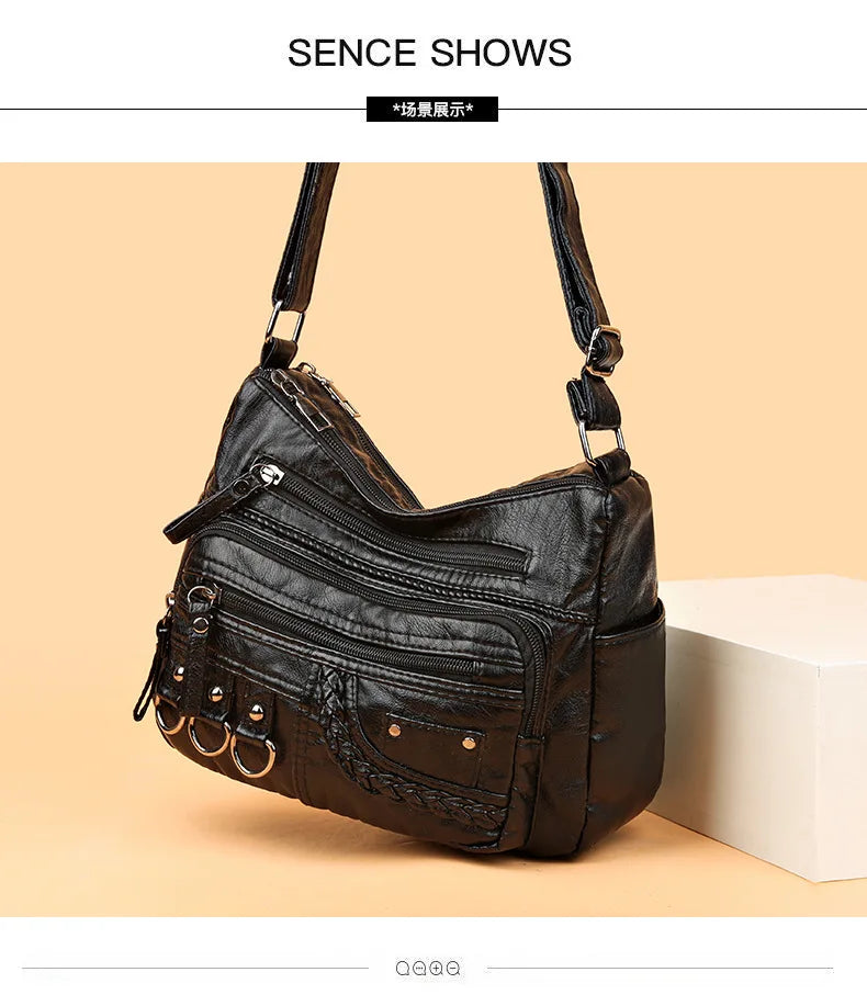 Geantă de umăr Crossbody nouă, din piele spălată moale, geantă mini pentru femei, geantă versatilă