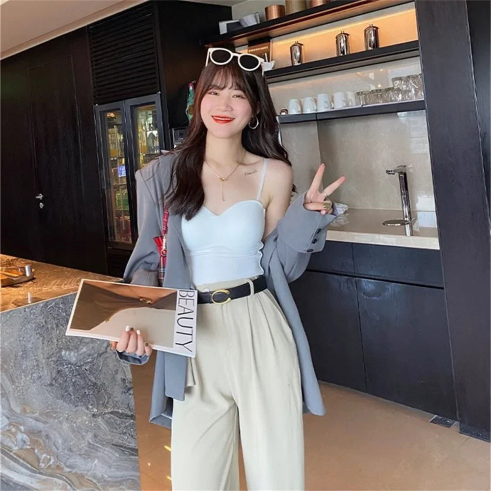 Women's Sexy Top Bra Backless Sports Underwear Solid Color Sleeveless Thin Shoulder Summer Tank Cup Ice Silk Comfort Suspenders