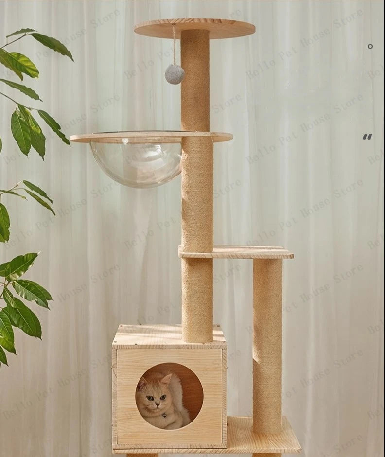 Massivholz Säule Multi-schicht Katzen Klettergerüst, Multifunktional Haustier Große Katzen Villa Mehrstöckig Katzen Baumhaus Klettern Spielzeug