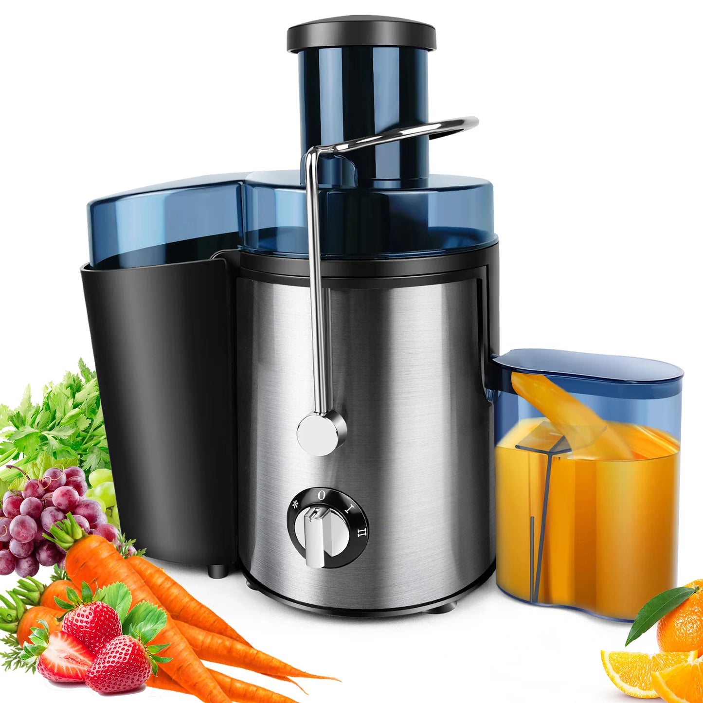 900W Zentrifugal-Saftor - Für ganze Früchte und Gemüse, 65mm breite Öffnung, 2 Geschwindigkeiten, 500ml Kapazität