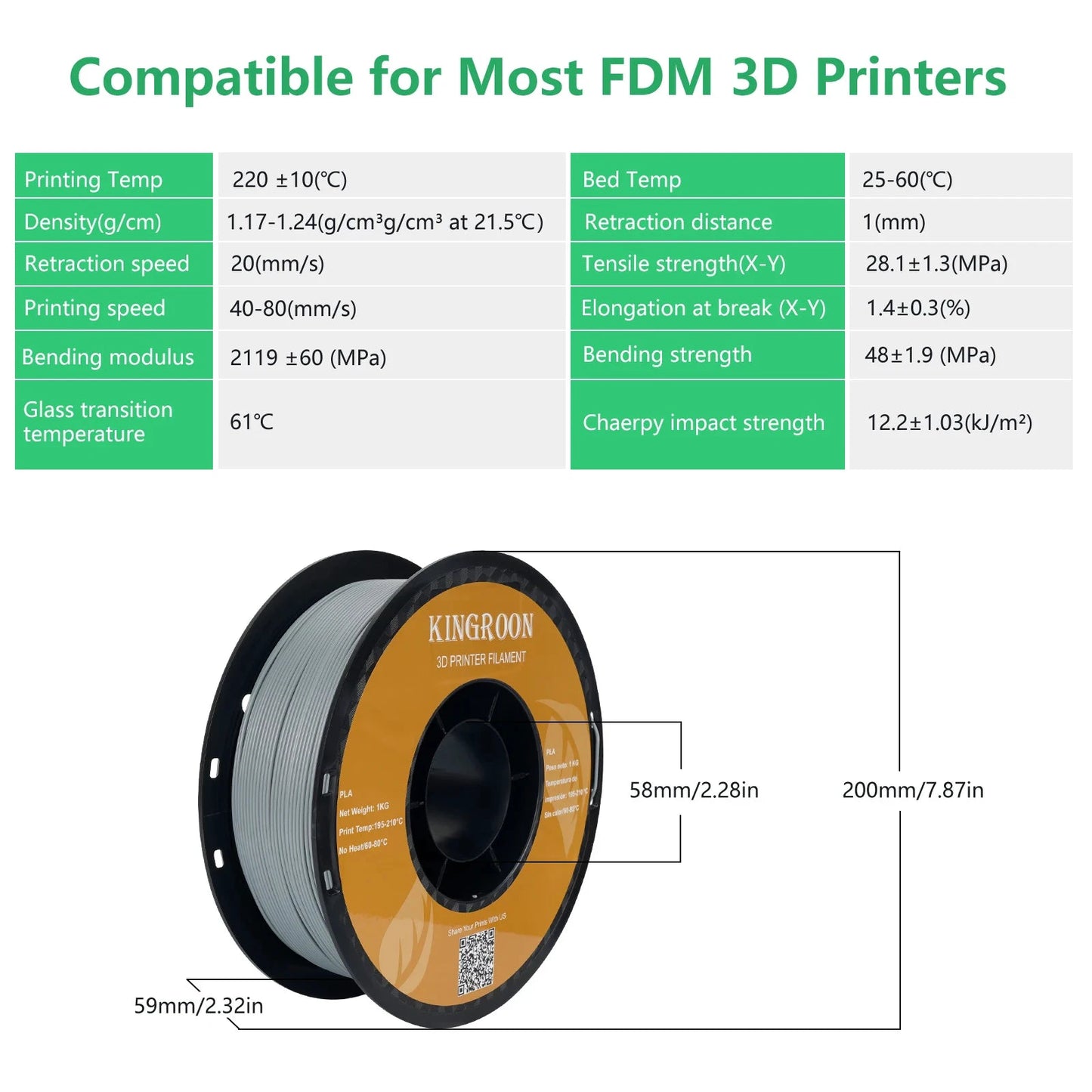 KINGROON PLA Filament - Kapazität 1 Kilogramm, Durchmesser 1,75 mm