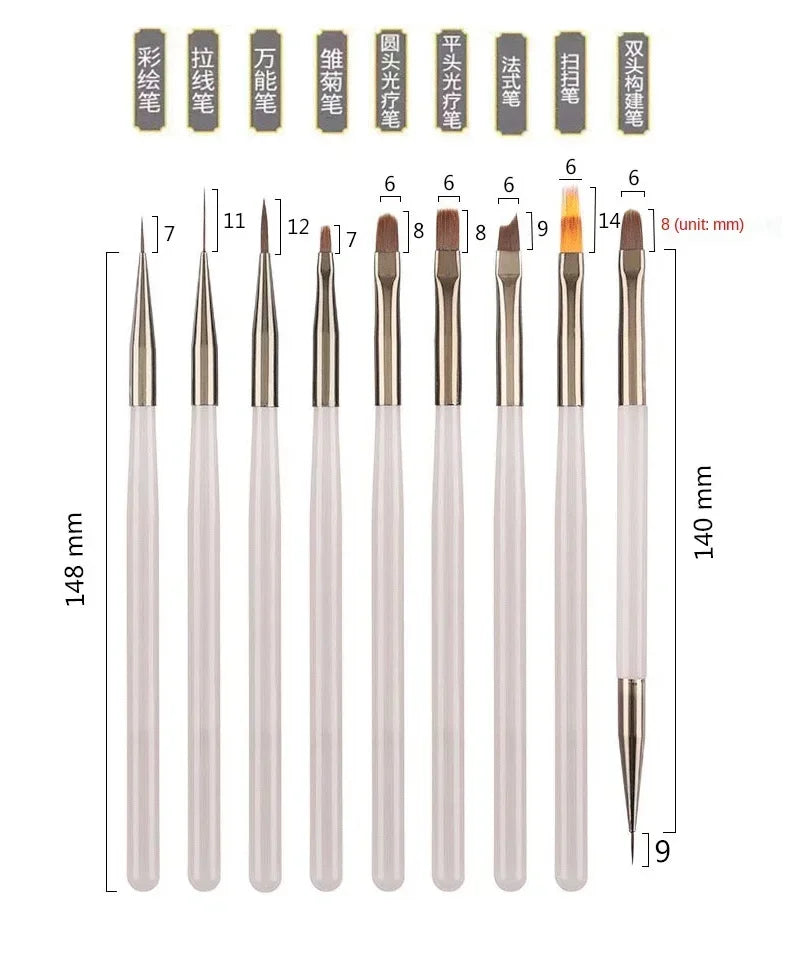 Choice 9er UV Gel Pinselset Nail Art - 9 Stück Acryl