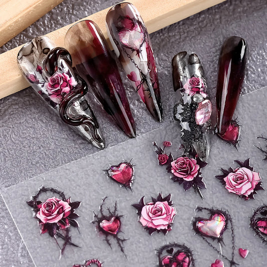 2Stk 5D Gothic Nagelsticker-Selbstklebend 2 Stk 3 x 1,5 cm