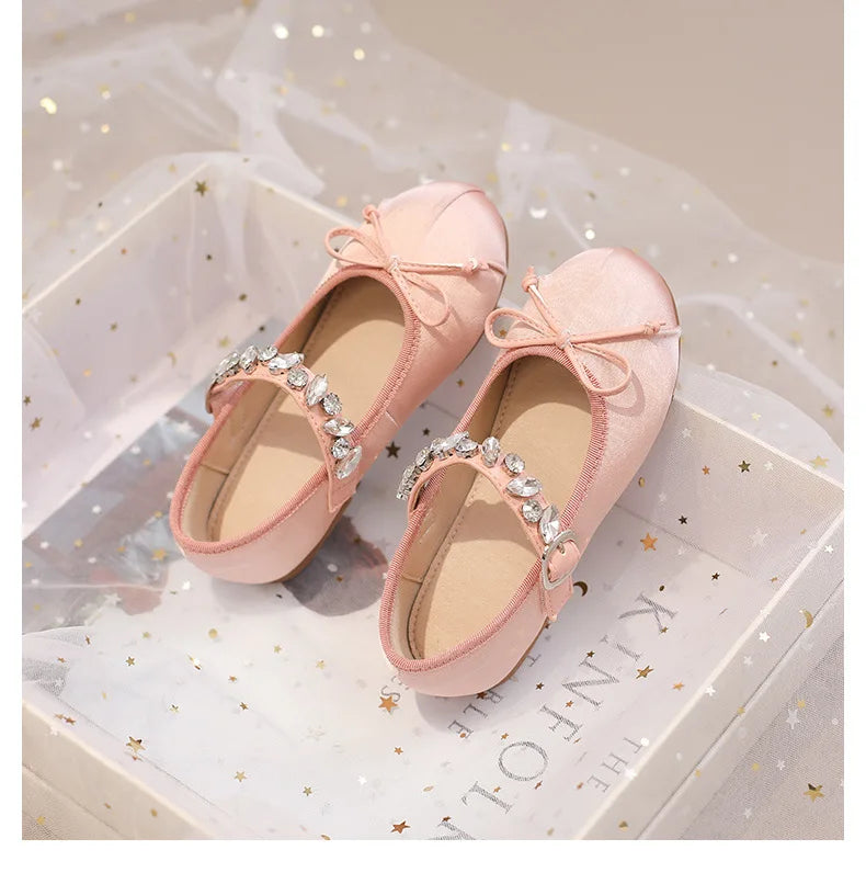 Kinder Prinzessin Schuhe 2025 - Modische Wasser Strass Mädchen Kleine Leder Schuhe - Frühling Neu Weiche Sohle Einzelschuhe 4-6J