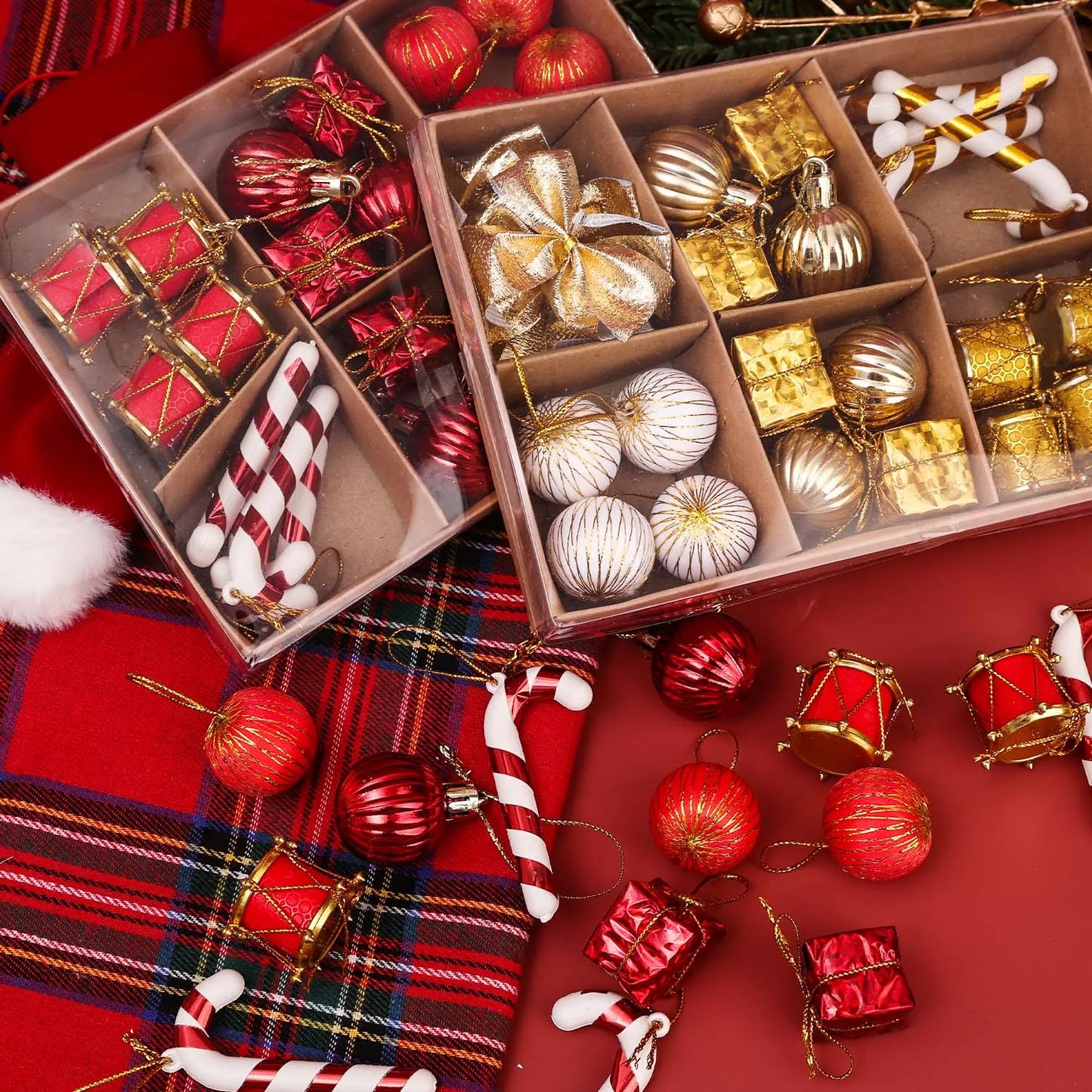 Choice Kugelset Rot-Gold Glitzer - 24 Stück, Ø2 cm