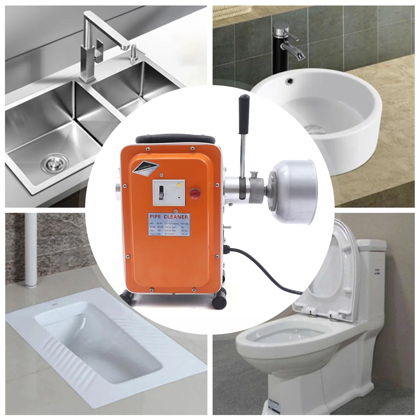 RohrPro Abflussreiniger IP44 Wasserschutz - Durchmesser 20-110 mm, 750W by Golden Bridge Store