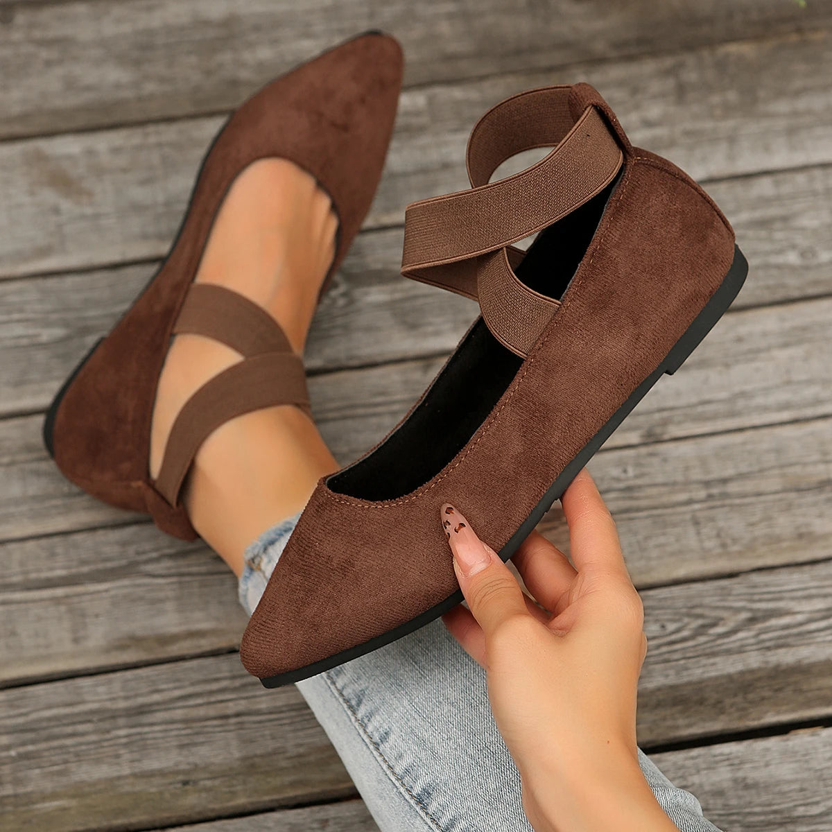 RZSMTYA Damen Atmungsaktiv Loafer - Gummisohle Spitze