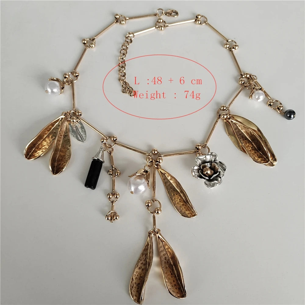 Colier cu frunze de perle PPG PGG Boho - Aliaj de zinc, aur