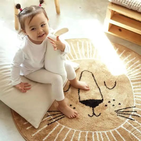 Photography Props Cartoon Round Shape Mat for Children Kid Play Pad Round Carpet Lion Playmat Living Room Carpet Rug for Bedroom