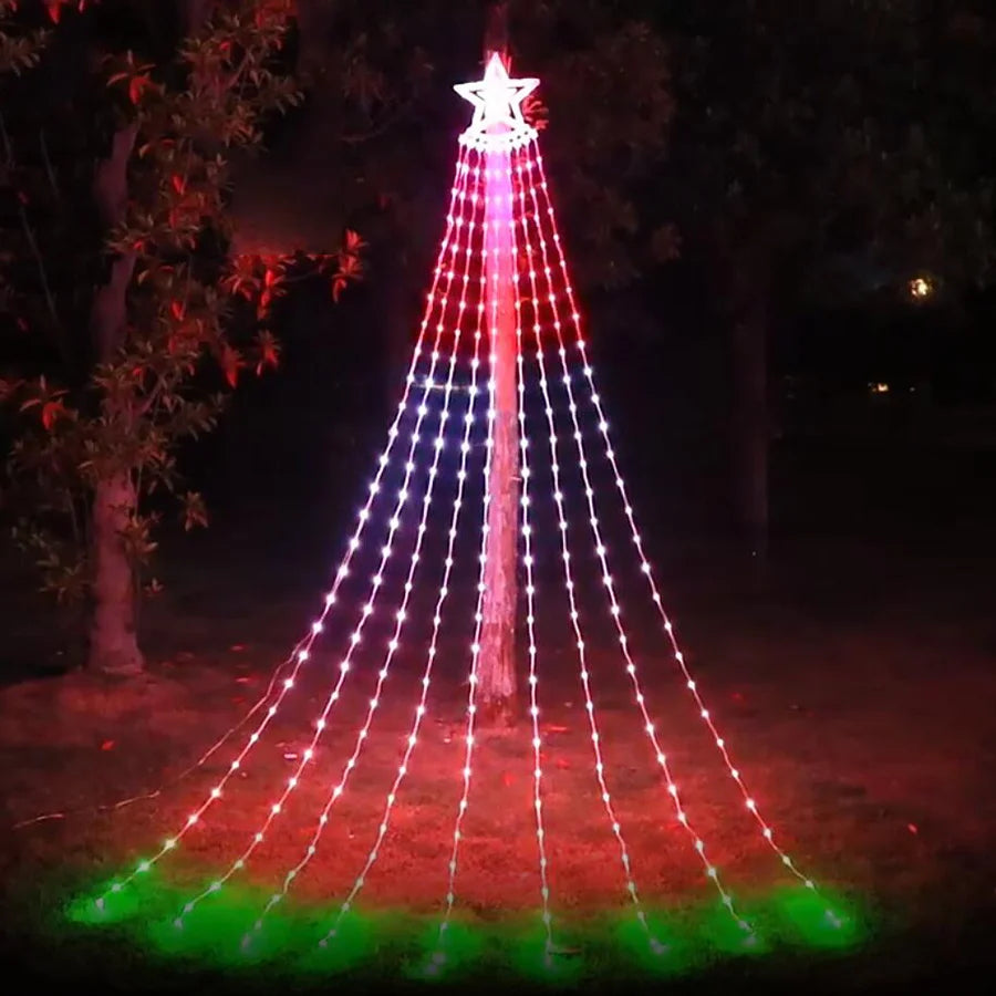 PAMNNY RGB Wasserfall LEDKette - Appsteuerung, LEDs 200, Länge 9x2,8 m