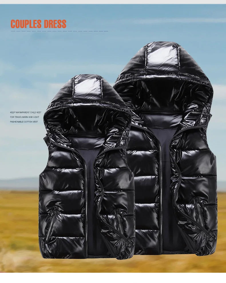 OLEKID 240805 Glänzende Weste Mit Kapuze - Größe 3-20 Jahre, Unisex, Wasserabweisend