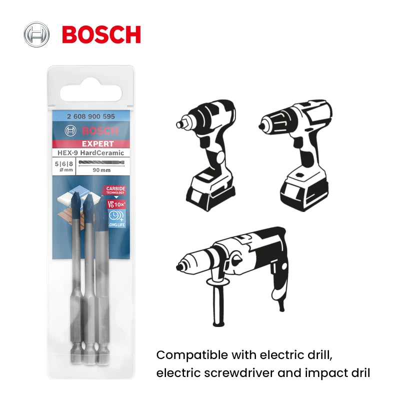 Bosch Drill Bit Expert Series HEX-9 5/6/8mm Hard Ceramic Drill Bits for Electric Drill Screwdrivers of 3-Claw and 1/4" Hex Chuck