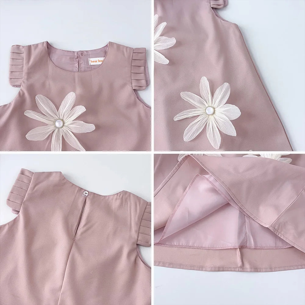 Kids Dresses for Girls 3D White Flower Princess Dress Girls' Pink Clothes Summer New Casual Vest Dress Flower Girl Dresses