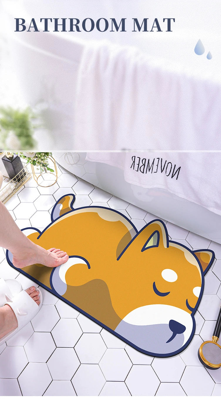 Panda Cartoon Dog Pattern Soft Cushion Bath Mat Quick Dry Super Absorbent Non-slip Bathroom Rug Diatom Mud Carpets Waterproof