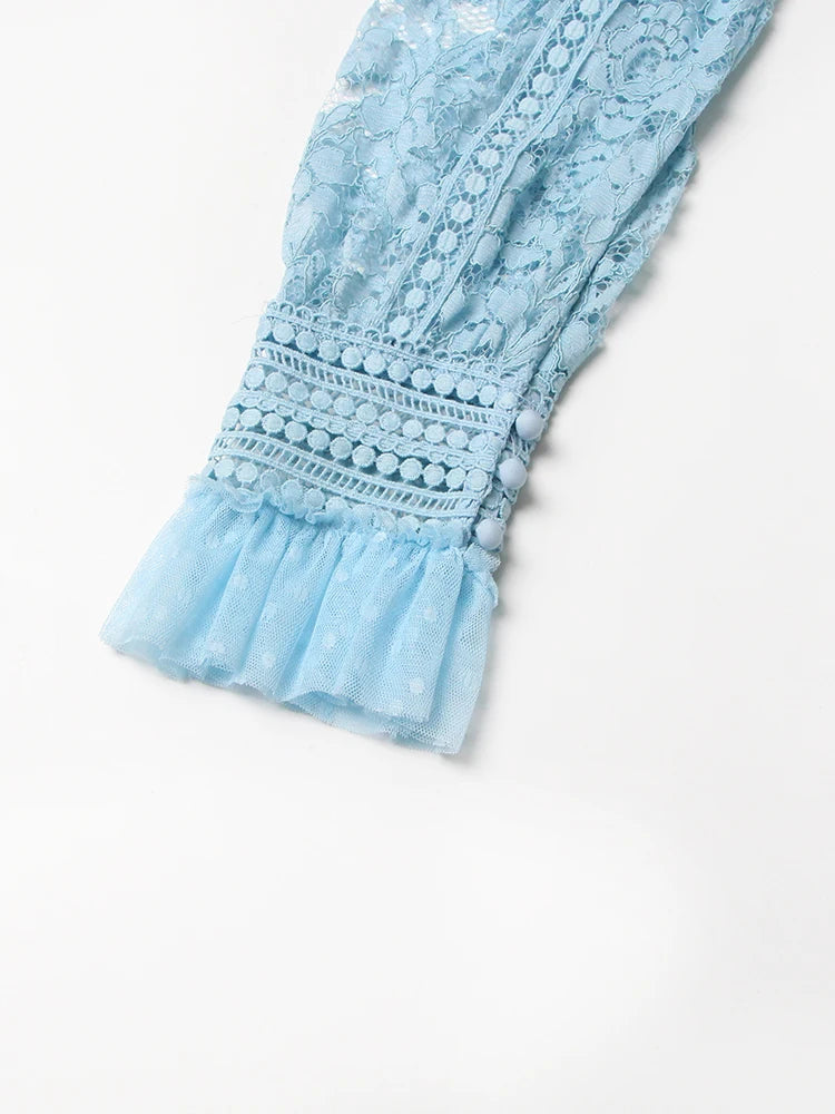 TWOTWINSTYLE Elegant Dresses For Women Stand Collar Long Sleeve High Waist Embroidery Slim Dress Female Fashion Clothing 2023