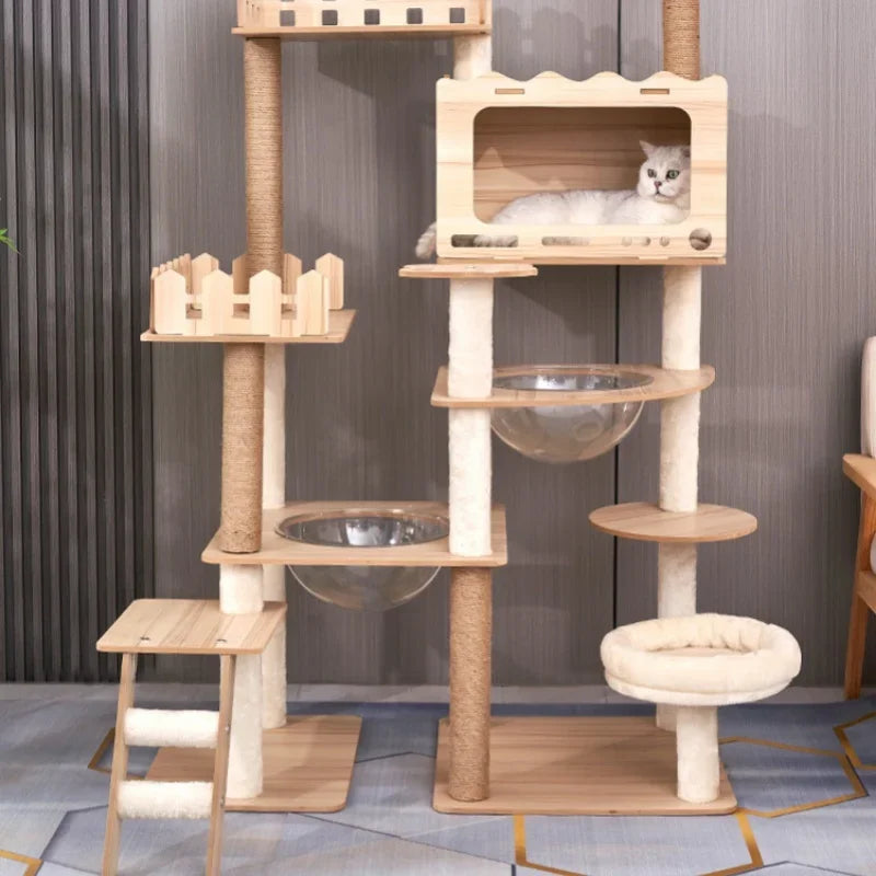 Großer Holz Katzenbaum Mit Raum Pod Multi-Level Katzen Turm & Kratzbäume Langlebig Katzen Möbel Für Indoor Katzen Katzen Spielzeug