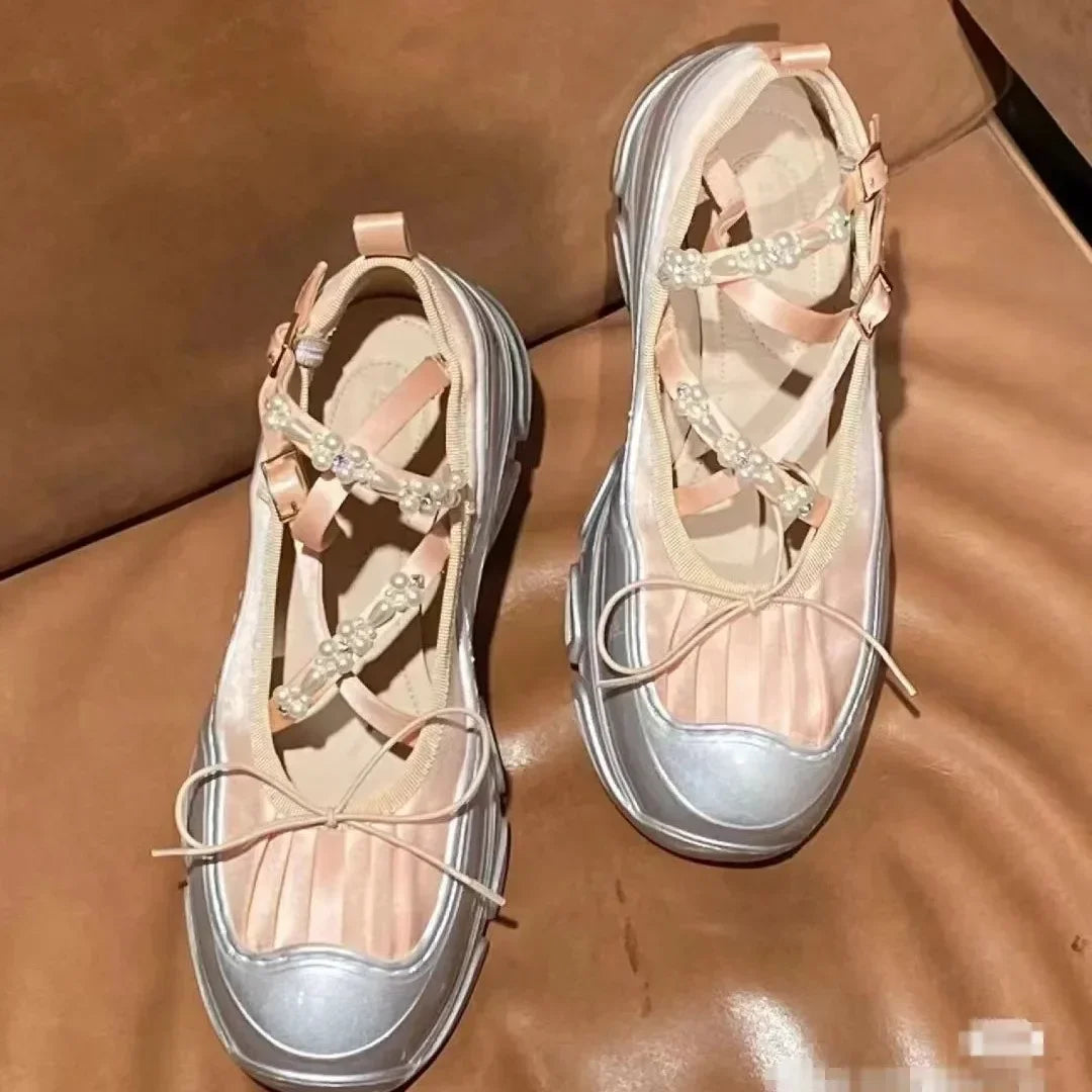 Damen Niedrige Absätze 2025 - Koreanischer Stil Perlenkette Mary Jane Flats - Party Arbeit Casual Bootsschuhe