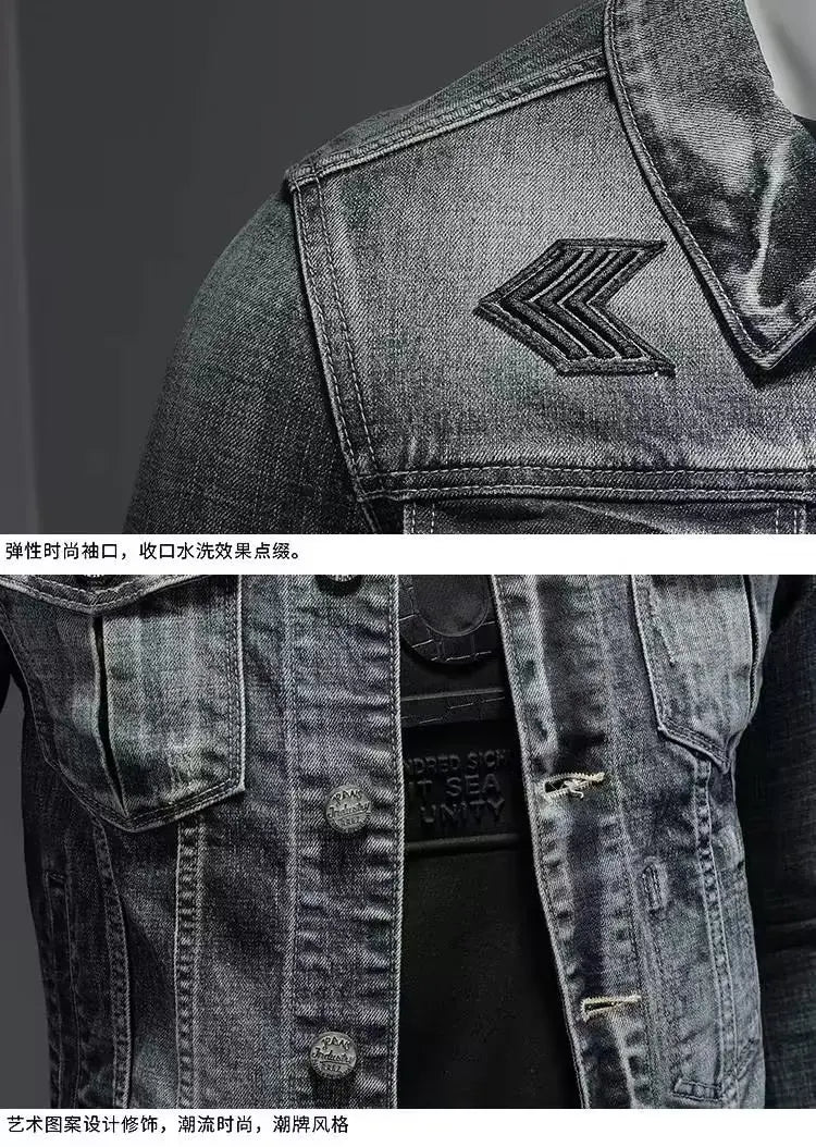 Men's Vintage Denim Jacket High Street Trend Loose Street Riding Biker Clothing Handsome Casual Buttoned Lapel Men's Clothing