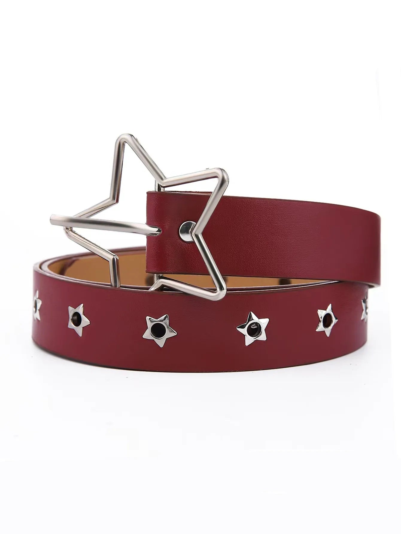 Punk-Style Star Embellished Belt with Multiple Holes Fashionable Button Clasp Versatile Waist Belt for Trendy Pants