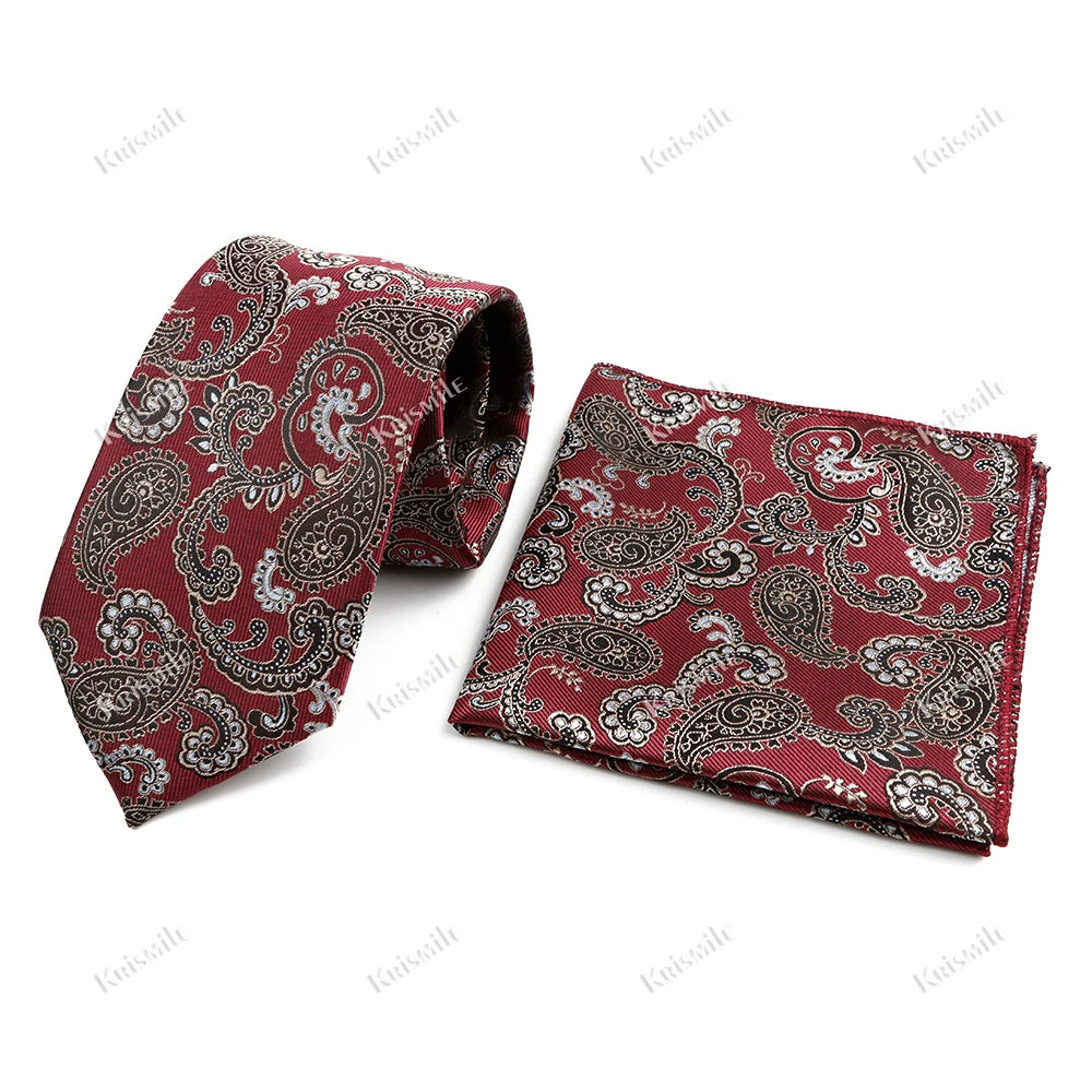 Novelty Paisley Tie Pocket Square Set For Men Skinny Slim 6cm Necktie Fit Business Wedding Party Stage Host Daily Wear Accessory