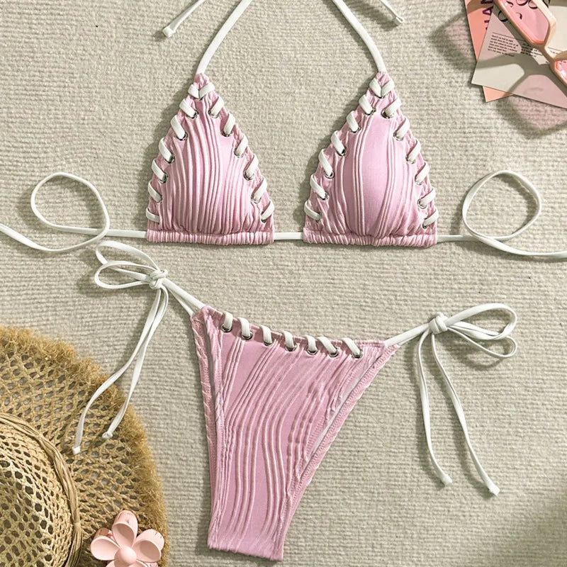 Elegant Bikinis Nylon Spandex Wire-Free Support Low Waist Brasilianischer Bikini Set