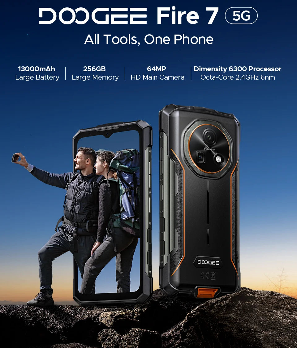 DOOGEE Fire 7 Robustes Smartphone - Akk 13000 mAh, 18W, 6,6 Zoll