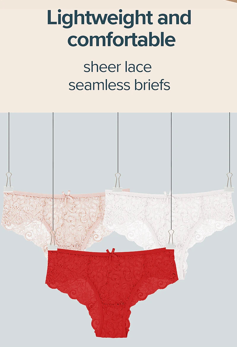 Women's Panties Elegant Lace Transparent Underwear Hollow Out Female Low Waist Briefs Breathable Lingerie Intimates Underpants